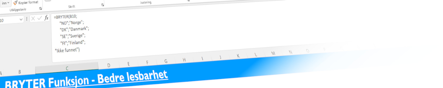 Bryter funksjon i Excel i formelraden