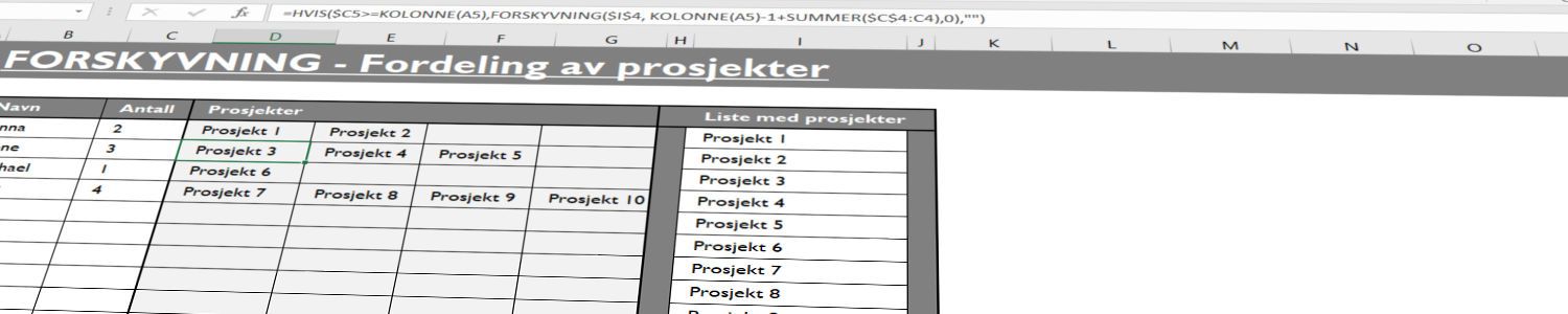 Forskyvning funksjon i Microsoft Excel