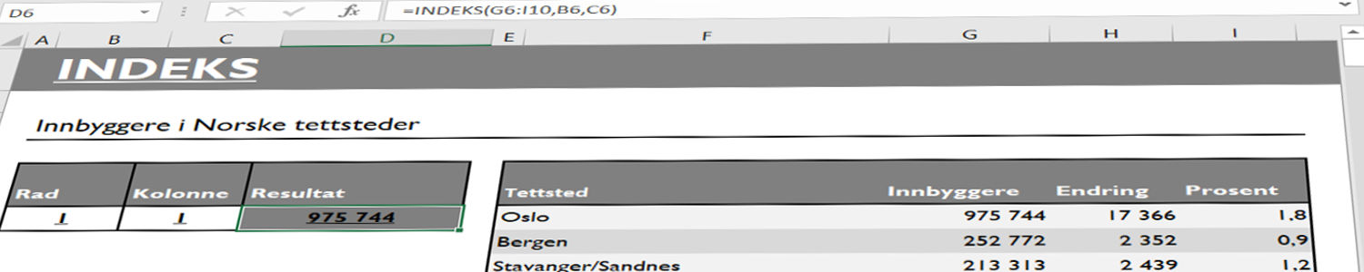 Excel indeks funksjon