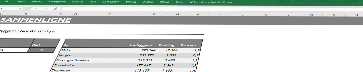 Excel funksjon SAMMENLIGNE