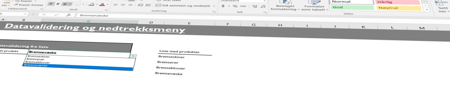 Rullegardinmeny/drop down meny i Microsoft Excel