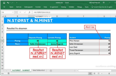Excel funksjon N-STØRST & N_MINST thumbnail
