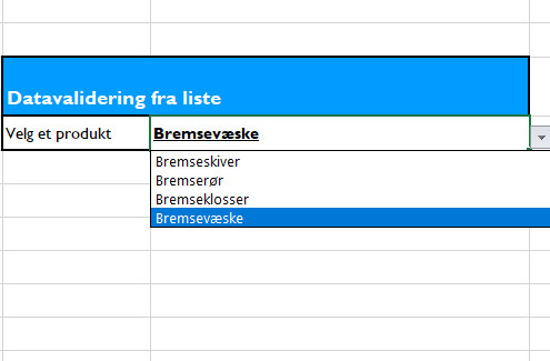 Nedtrekksmeny realisert med datavalidering thumbnail