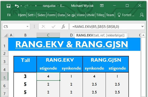 Excel funksjon RANG thumbnail