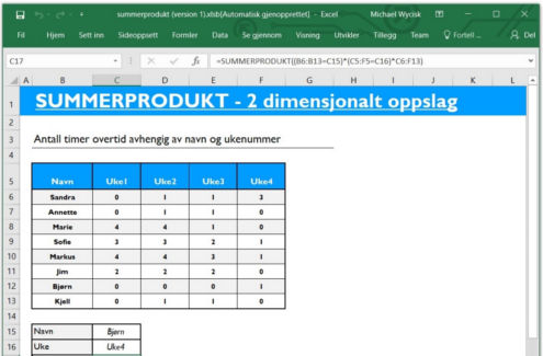 Excel SUMMERPRODUKT funksjon thumbnail